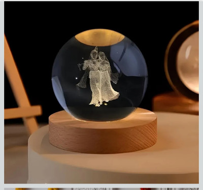 RACQUE 3D crystal ball light radha krishna Table Lamp(9 cm, Multicolor)