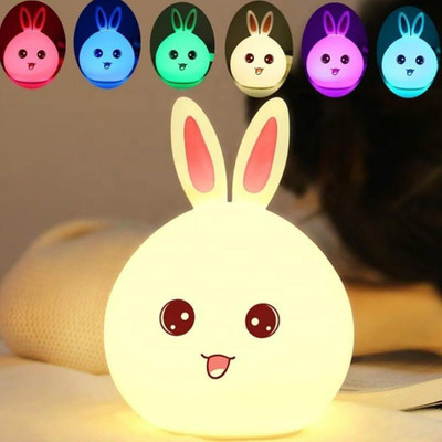 JESAL CUTE RABBIT Night Light for Kids,Nursery 7-Color Changing Lamp  - 18 cm(White)