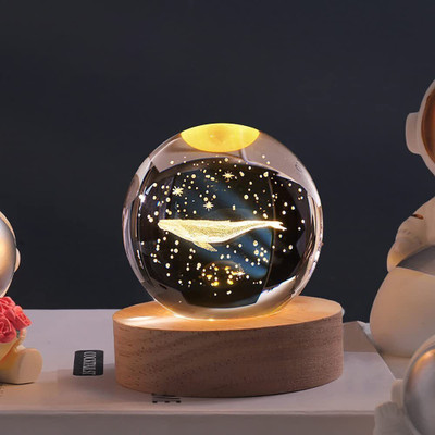 Wengonvila Galaxy Crystal Ball Night Light,2.4 inch Glass Ball Night Lamp with Woodern Base Night Lamp(8 cm, Whale Fish)
