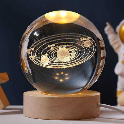 STARKENDY Galaxy Universe Crystal Saturn Ball 3D Glass Light Wood Base, Home Decoration Night Lamp(6.5 cm, CLEAR, Galaxy Crystal Ball)