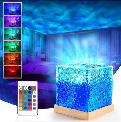 Trust Ware Table Lamp with Ocean Wave Effect – 3D LED Projector & 9 Color Modes Remote Night Lamp(12 cm, clear)
