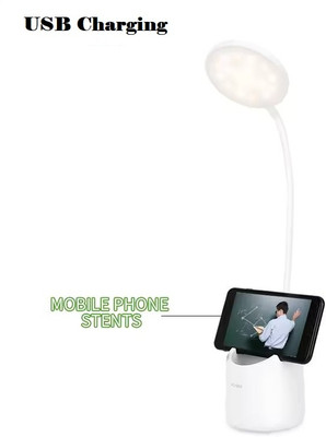 Wengonvila Desk Lamp 3 Warm Light Study Table Gooseneck Reading Light with Mobile Stand Night Lamp(35 cm, White Color)