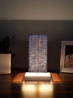 Devansh Square Blue Jute Table Lamp With White Wood Base Table Lamp(31.75 cm, Blue)