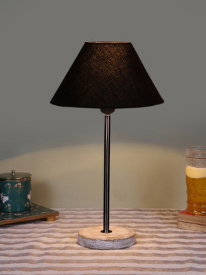 Devansh Cotton Shade Lamp With Black Iron & White Brushed Wood Base For Decoration Table Lamp(41.91 cm, Black)