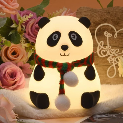 BHAJANLAL GREENERY Silicon Cute Panda USB Rechargeable Lamp Soft Sensor Light Color Changing_B34 Night Lamp(30 cm, Multicolor)