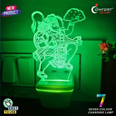 Comfort Lighting Industries Hanuman Jay Shree Ram Navami 3D Illusion Acrylic Led Plug Night Light Table Lamp Night Lamp(10 cm, Multicolor)