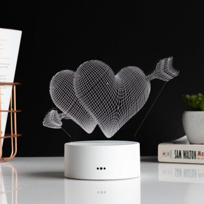 The June shop Arrow Heart Neon 3D Light Table Lamp(10 cm, White)