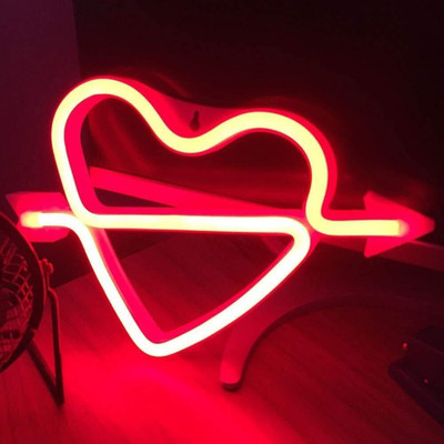 Satyam Kraft Heart Design LED Light,Red,1 Piece Table Lamp(17 cm, Red)