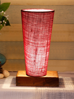 Devansh Maroon Jute Lamp With Square Natural Wood Base Table Lamp(11 cm, Maroon)