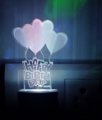 DIONA Happy Birthday 3D Illusion LED Night Lamp Birthday Gift Night Lamp(10 cm, Multicolor)