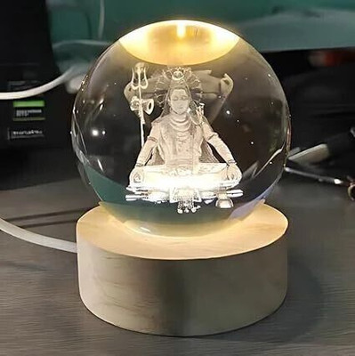 NAKSHT 3D Crystal Lord Shiva Creative Engraved Crystal Ball Night Light Night Lamp(12 cm, Multicolor)