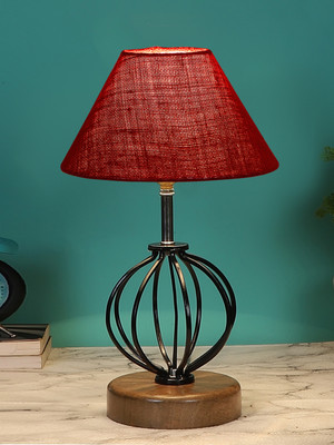 Devansh Maroon Jute Table Lamp With Wood & Iron Base Table Lamp(37.4 cm, Maroon)