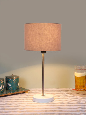 Devansh Drum Grey Cotton Shade With Steel And White Wood Base Table Lamp(42.5 cm, Grey)