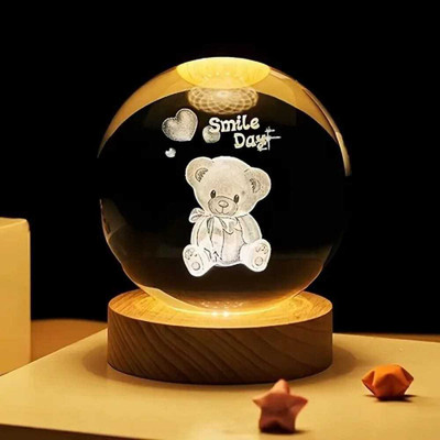 CHEFERYN 3D Smile Day Crystal Ball Night Lamp Night Lamp(6 cm, TRANSPARENT)