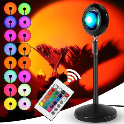 ROSE KULI Sunset Lamp Projection LED Light with USB & Remote,Rainbow NightLight for Selfie Night Lamp(29 cm, Black)