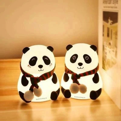 GEEKMONKEY Silicone Panda Lamp – LED Night Light | Chargeable Lamp | Panda with a Muffler Night Lamp(9 cm, Multicolor)