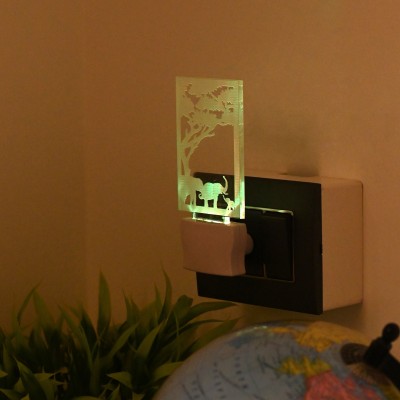Somil Acrylic 3D Illusion Effect Tree And Elephant Shape LED Night Lamp/Light Night Lamp(13.2 cm, Blue, Green, Yellow)