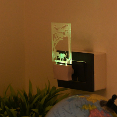 1st Time Plug & Play 3D Illusion Effect Tree And Elephant Shape LED Night Lamp/Light Night Lamp(13.2 cm, Blue, Green, Yellow)