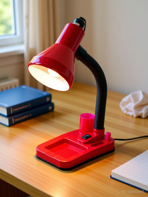 Caleta Study Lamp for Students with Metal Shade and Plastic Base | 316 Model (Red) Study Lamp(38.1 cm, Red)
