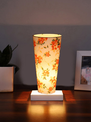 Devansh Multicolor Cotton Lamp With Square White Wood Base Table Lamp(11 cm, White, Orange)