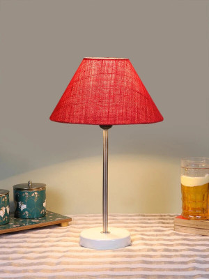 Devansh Conical Pink Jute Shade Lamp With Steel And White Wood Base Table Lamp(41.91 cm, Pink)