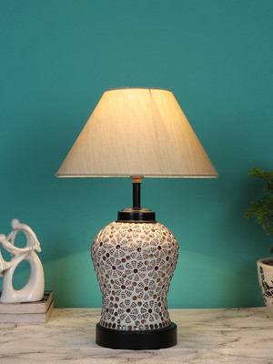 Devansh Off-White Cotton Glass Table Lamp With Iron Base Table Lamp(38.1 cm, White, Beige)