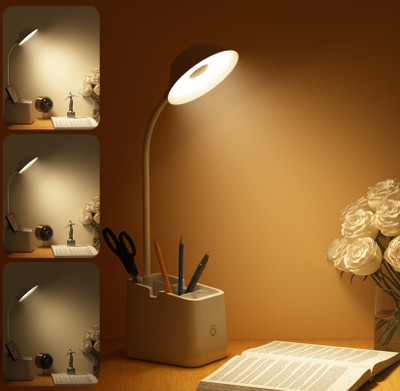 PESCA Multifunctional 3 Level Brightness Rechargeable with Pen & Mobile Holder Table Lamp(50 cm, Rustic)
