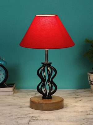 Devansh Red Cotton Table Lamp With Wood & Iron Base Table Lamp(37.4 cm, Red)