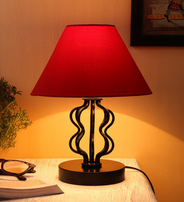 Devansh Red cotton table lamp with iron base Table Lamp(30.48 cm, Red)
