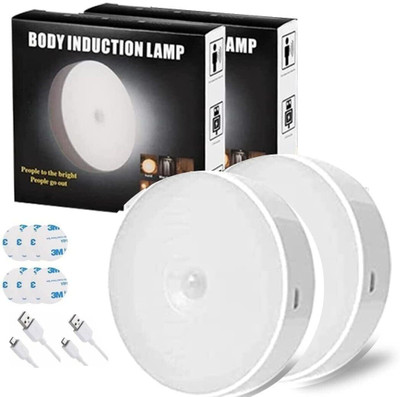 Signy USB Rechargeable Motion Sensor White LED Lamp, Wireless LED Lamp, Pack of 2 Night Lamp(2 cm, White)