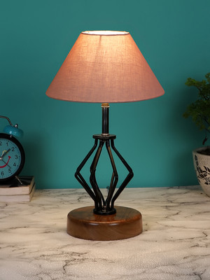 Devansh Grey Cotton Table Lamp With Wood & Iron Base Table Lamp(37.4 cm, Grey)