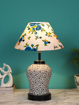 Devansh Multicolor Cotton Glass Table Lamp With Iron Base Table Lamp(38.1 cm, White, Blue)
