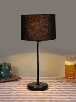 Devansh Drum Black Cotton Shade With Black Iron & Black Wood Base For Decoration Table Lamp(42.545 cm, Black)