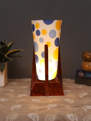 Devansh Printed Cotton Conical Wooden Table Lamp For Home Decoration,Living Room,Bedroom Table Lamp(30.52 cm, Blue, Yellow)