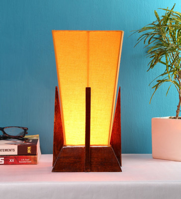 Devansh Pyramid Yellow Cotton Shade Lamp With Wood Base For Decoration Table Lamp(30.48 cm, Yellow)