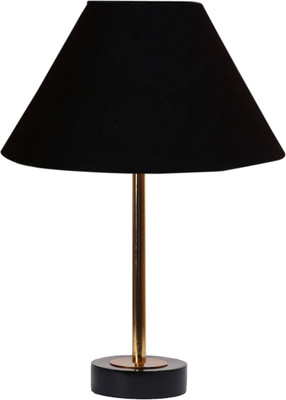Devansh Black cotton table lamp with Black wood base & Golden finish Metal Table Lamp(32 cm, Black)