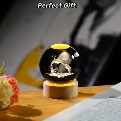 SHOPOGENIX 3D Dolphin Crystal Ball Light, Dolphin LED Night Light, Dolphin Decors Night Lamp(8 cm, Yellow)