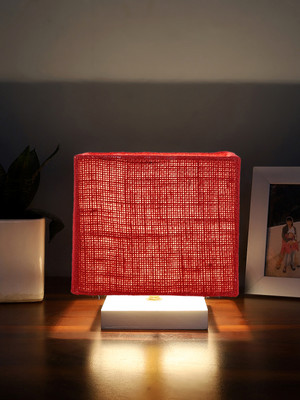 Devansh Square Maroon Jute Table Lamp With White Wood Base Table Lamp(18.28 cm, Maroon)