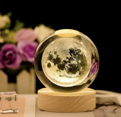 Corozil 3D Moon Crystal Ball Night Lamp(7.5 cm, Yellow)
