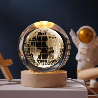 VYATIRANG Crystal Ball Light for Home Decoration LED 3D Earth with Wooden Base Night Lamp(6 cm, Earth)