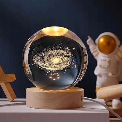 Valta 3D Crystal Ball Lamp, Night Light with Wooden Base Nebula Design Galaxy Models Night Lamp(8 cm, Warm light)