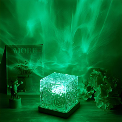 PunnkFunnk Light Creative Bedside Flame Atmosphere Lamp Rotating Water Pattern Table Lamps Night Lamp(13 cm, Silver)