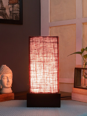 Devansh Maroon Jute Table Lamp With Wood Brown Base For Bedroom, Living Room Table Lamp(29.9 cm, Maroon)