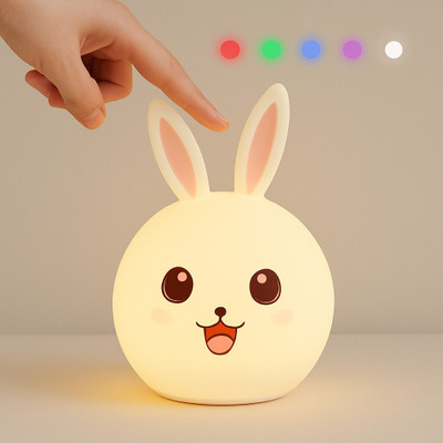 Trust Ware Silicone Rabbit Night Lamp Touch-Control LED Light | Color-Changing Safe for Kid Night Lamp(9.5 cm, Multicolor 1)