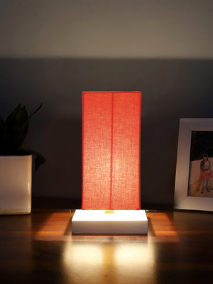 Devansh Square Orange Cotton Table Lamp With White Wood Base Table Lamp(31.75 cm, Orange)