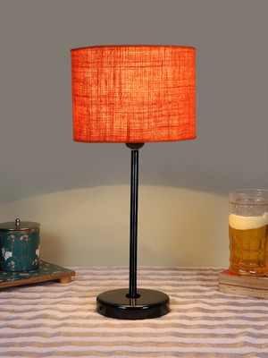 Devansh Drum Orange Jute Shade With Black Iron & Black Wood Base For Decoration Table Lamp(42.545 cm, Orange)