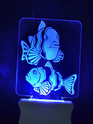 TrendyHouse The Fish 3D Illusion Night Lamp Comes with 7 Multicolor and 3D Illusion Design Suitable for Room,Drawing Room,Lobby Night Lamp(12 cm, White)