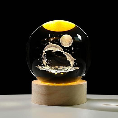 ANSOL 3D Crystal Ball Table Lamp(6 cm, White)