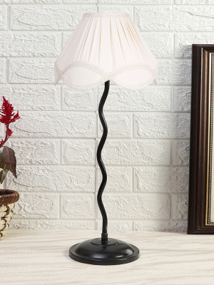 Devansh Vintage off-white cotton Zig Zag table lamp with Iron Base Table Lamp(64.008 cm, White)