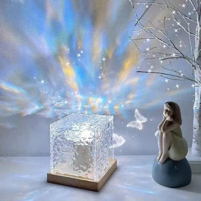 SHIVTRADRE Light Creative Bedside Flame Atmosphere Lamp Rotating Water Pattern Night Lamp(13 cm, Multicolor)